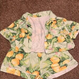 SHEIN Lemon Print Pajama Set - Green and Yellow